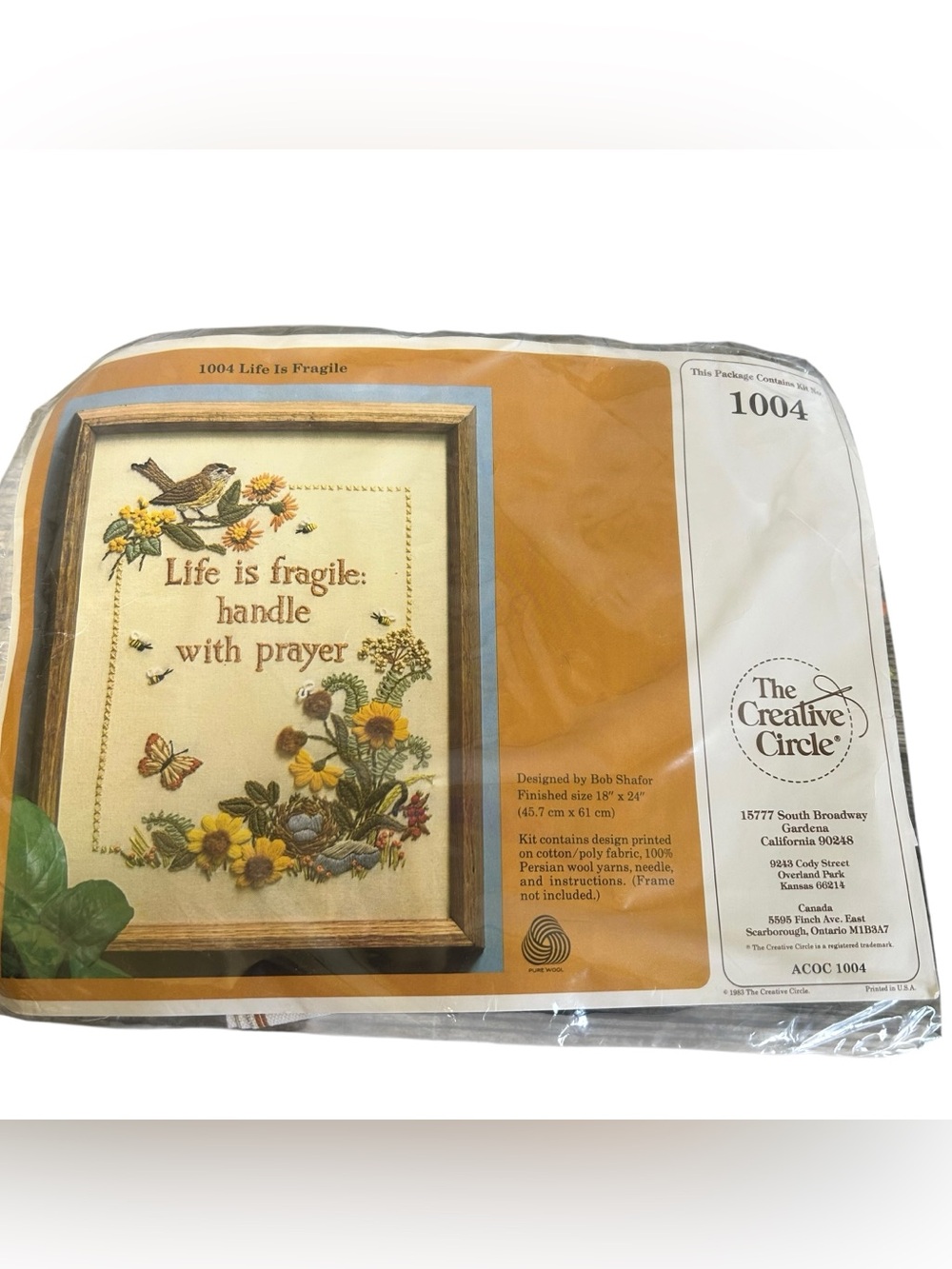 Vintage The Creative Circle Life Is Fragile Crewel Embroidery Kit 1004